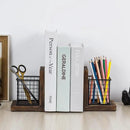 MyGift Rustic Burnt Wood Decorative Bookends for Heavy Books with Matte Black Metal Wire Basket Pencil Cup and Office Supplies Storage Baskets, 1-Pair by CozyNest Decor
