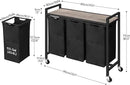 HOOBRO Laundry Sorter 3 Section, Laundry Hamper with Wheels, 3 × 11.5 Gal (43.4L), Rolling Laundry Basket, Pull-Out and Removable Oxford Fabric Bags, Greige and Black BG76XY01 by CozyNest Decor