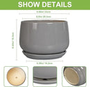 G EPGardening Ceramic Plant Pots - 9 Inch Modern Round Planter with Drainage and Plant Saucer for Indoor Outdoor Flower, Apartment Decor, Birthday Gifts, Grey by GreenHaven Gardens