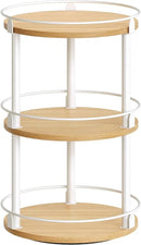 3-Tier Lazy Susan Organizer, Rotating Spice Rack, Spinning Organizer, Industrial Turntable Spice Rack Organizer for Cabinet, Kitchen Countertop, Pantry, White and Natural SR23WN by CozyNest Decor