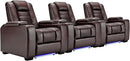 ANJ Power Home Theater Seating Set of 3, Brown Faux Leather Electric Recliner Chair with Powered Headrest, Dual Motors Movie Reclining Chairs with LED Lights,USB Port,Cup Holders, Hidden Arm Storage by CozyNest Decor