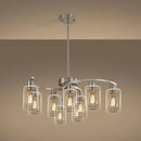 9-Light Brushed Nickel Glass Chandelier, Adjustable Height Hanging Industrial Dining Room Chandelier Over Table, Modern Farmhouse Chandelier for Kitchen Island Living Room Entryway Bedroom by CozyNest Decor