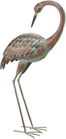 Regal Art & Gift Outdoor Garden Décor, Unique Bird Sculpture, Rustic Metal Bird Statues, Garden Ornaments, Bird Figurine for Lawn, Decorative Sculpture, Crane, Bronze/Green, Back Preening, 38"height by GreenHaven Gardens