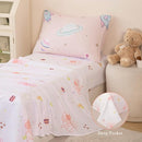 PERFEMET 4 Piece Toddler Girl Bedding Set Space Theme Pink Toddler Bed Set with Sheets Soft Reversible Astronaut Planets Crib Bed Comforter for Kids Girls by TinyTreasures Baby Boutique