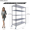 60"x24"x72" Black 5-Tier Premium Metal Wire Shelving NSF 4000 LBS MAX Capacity Heavy Duty Steel Storage Rack for Warehouse, Garage, Hospital, Commercial Space & School w/Premium Wheels by CozyNest Decor
