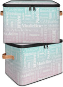 Custom Storage Basket with Name, Personalized Storage Bins with Zipper Lid, Foldable Fabric Storage Box Large capacity with Handle Green Pink by TinyTreasures Baby Boutique
