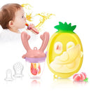 Baby Fruit Food Feeder - Silicone Nibble Tray Combo - Breastmilk Popsicle Mold for Cooling Relief, BPA Free Mesh Feeder for Infant Self Feeding (Antler Pink + Pineapple) by TinyTreasures Baby Boutique