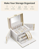 Vlando Jewelry Box Organizer for Girls Women, Large Jewelry Holder Organizer with Mirror, 3 Drawers for Bracelets, Earrings, Rings, Necklaces, Mothers Day Gifts for Loved One, Apricot White by TinyTreasures Baby Boutique