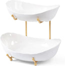 HBlife Fruit Bowl for Kitchen Counter - 2 Tier Fruit Basket with Metal Stand, Ceramic Fruit Holder for Fruit Vegetable Storage, Serving Platters Serving Trays for Party by CozyNest Decor