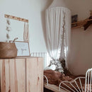 Bed Canopy with Frills Reading Nook Game Tent for Kids Boho Hanging Net Play Room Decor(White) by TinyTreasures Baby Boutique