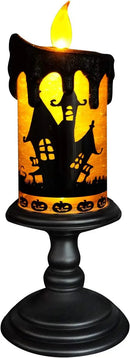 Eldnacele Halloween Snow Globe Candles Lighted Lamp, Battery Operated Spooky Spinning Water Glittering Tornado Candle Flameless Candles Table Centerpiece for Halloween Decoration Indoor(Castle) by CozyNest Decor