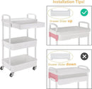 Calmootey 3-Tier Rolling Utility Cart with Drawer,Multifunctional Storage Organizer with Plastic Shelf & Metal Wheels,Storage Cart for Kitchen,Bathroom,Living Room,Office,White by CozyNest Decor