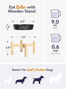 Ceramic Puzzle Slow Feeder Dog Bowl - 0.6 Cup Elevated with Wood Stand for Small Breeds, Black by CozyNest Decor