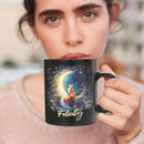 Personalized Name Ceramic Mug, Enchanted Forest Themed Decorative Cup, Custom Cute Fox With Crescent Moon Mug, Customized Floral Fox Coffee Cup 11oz 15oz, Animal Black Mug For Kids by CozyNest Decor