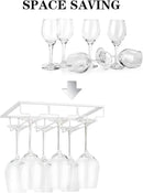 Wine Glass Rack - Under Cabinet Stemware Wine Glass Holder Glasses Storage Hanger Metal Organizer for Bar Kitchen White by CozyNest Decor