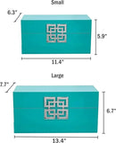 Galt International Large & Small Decorative Storage Box w/Hinged Lid - Classic Design Wood Decor Boxes with Geometric Opening Clasp - Storage for Bedroom and Home - Set of 2 (Blue) by CozyNest Decor