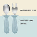 PandaEar 6 Pieces Baby Toddler Silicone Stainless Steel Utensils Silverware Spoon Fork for Baby Toddler BPA Free with Silicone Holding Anti-Choke Design (Blue Green Beige) by TinyTreasures Baby Boutique
