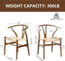 Wishbone Chair Natural Solid Wood Dining Chair/Hans Vegner Y Chair Rattan and Wood Accent Armrest Chairs (Ash Wood - Walnut) by CozyNest Decor