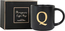 COLLECTIVE HOME - Monogram Ceramic Mugs, 15 oz Golden Initial Black Coffee Cups, Elegant Alphabet Tea Mugs, Elegant Personalized Mug with Gift Box, Unique Mug with Double Side Capital Lette (Q) by CozyNest Decor