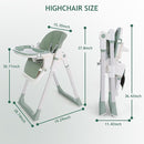 3 in 1 Baby High Chair with Wheels, Adjustable 5 Point Harness, Tray, Foot Rest, Backrest and Seat Height, Foldable High Chair for Toddlers, Green by TinyTreasures Baby Boutique