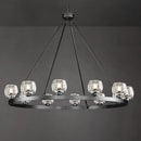 Black Wagon Wheel Chandelier, 48 Inch Black Chandeliers with Unique Glass Shade, 12-Light Crystal Large Wagon Wheel Chandeliers for Dining Room, High Ceiling Round Chandelier for Living Room, Foyer by CozyNest Decor