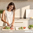 SMIRLY Plastic Cutting Board Set with Holder 4 Pieces, Non-Slip Dishwasher Safe Chopping Boards for Kitchen, Cream White by CozyNest Decor