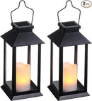 2 Pack Solar Lanterns, Outdoor Garden Hanging Lanterns, 11.8 Inch LED Flickering Flameless Candle Mission Lights for Yard, Table, Patio (Black) by GreenHaven Gardens