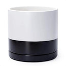 D'vine Dev 12 Inch Ceramic Planter Pot with Drainage Hole and Saucer, Indoor Cylinder Round Planter Pot, Layered Monochrome Black & White, 94-O-F-L by GreenHaven Gardens