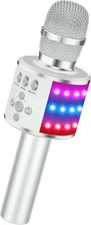 BONAOK Karaoke Microphone for Kids & Adults - Bluetooth Microphones Singing Mic with Disco Lights, Echo Effect, Built-in Speaker Portable Karaoke Player for Party Travel Gifts Q78(Silver) by TinyTreasures Baby Boutique