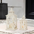 Lanterns Decorative Outdoor&Indoor, Set of 2 (14"&10") Beige Metal Lantern Decor with Glass, Candle Holder for Porch, Patio, Garden, Balcony, Wedding, Table Centerpiece by CozyNest Decor