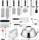 Griddle Accessories Kit of 20, HaSteeL Heavy Duty Metal Spatula Set, Stainless Steel Teppanyaki Tools for Flat Top, Barbecue Grilling Indoor & Outdoor, Melting Dome, Burger Turner, Dishwasher Safe by GreenHaven Gardens