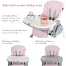 INFANS High Chair for Babies & Toddlers, Foldable Highchair with Multiple Adjustable Backrest, Footrest and Seat Height, Removable Tray, Detachable PU Leather Cushion, Built-in Rear Wheels (Pink) by TinyTreasures Baby Boutique