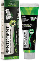 BENTODENT Teeth Whitening Bentonite Clay & Activated Organic Charcoal Toothpaste & Scraper - Detox,Tea Tree, Fluoride Free Adult, Vegan, Travel 3.52 oz by CozyNest Decor