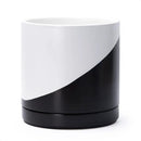 D'vine Dev 10 Inch Ceramic Planter Pot with Drainage Hole and Saucer, Indoor Cylinder Round Planter Pot, Oblique Monochrome Black and White, 94-O-E-K by GreenHaven Gardens