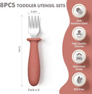DRKIO 8 Pieces Toddler Forks Set - Baby Forks with Silicone Handle Children safe 18/8 Stainless Steel Toddler Utensils Set for Self Feeding Kids Silverware Anti-Choke Design Food Grade Dishwasher Safe by TinyTreasures Baby Boutique