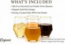 48 Pack Diamond Unbreakable Stemless Plastic Wine Stemless Toasting coacktail Glasses, Durable 9 Oz BPA-Free Disposable Champagne Flutes for Weddings, Bars, Events, and Celebrations (Diamond Gold Rim) by CozyNest Decor