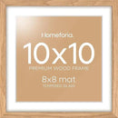 Homeforia 10x10 Picture Frame Wood, High-End Natural Oak 10 x 10 Thin Square Poster Frames with Mat 8 by 8 inch Photo, 10by10 Light Wooden Frame Matted to 8x8 Print, Tempered Glass, Wall Kit, Set of 1 by CozyNest Decor
