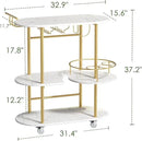 Gold Bar Carts with 4-Tier Storage Shelves, Mobile Bar Serving Cart with Wine Rack and Glass Holder, for The Home, Kitchen, Living Room, Dining Room by CozyNest Decor