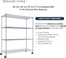 60"x24"x72" PRIME HEAVY DUTY Chrome 4-Tier Wire Shelving NSF 2400 LBS MAX Capacity Storage Rack for Commercial, School, Home, Garage, Warehouse, Industrial, and Hospital Uses (with Wheels) by CozyNest Decor