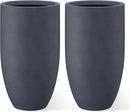 Kante 24 Inch Tall Round Concrete Planter, 2 Pack Large Indoor Outdoor Plant Pots with Drainage Hole and Rubber Plug, Modern Decorative Garden Pots for Home Patio Porch, Charcoal by GreenHaven Gardens