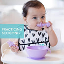 Bumkins Baby Utensils Set, Chewtensils Silicone Spoons for Dipping, Self-Feeding, Baby Led Weaning, Trainer Learning, First Stage Eating, Soft Practice Fork and Spoon, Babies 6 Months, Lavender by TinyTreasures Baby Boutique