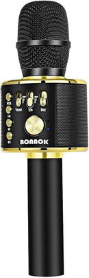 BONAOK Wireless Bluetooth Karaoke Microphone, 3-in-1 Portable Handheld Mic Speaker Machine for All Smartphones, Gifts to Girls Boys Kids Adults All Age Q37(Black Gold) by TinyTreasures Baby Boutique
