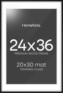 Homeforia 24x36 Black Wood Frame, High End Oak 24x36 Large Wooden Poster Frames with Mat 20x30 inch Photo, 24 x 36 Picture Frame Matted to 20 x 30, 36x24 Thin Frame, Tempered Glass, Wall Kit, Set of 1 by CozyNest Decor