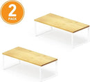 SpaceAid Cabinet Shelf Organizers 2 Pack, Kitchen Counter Rack Shelves Riser, Stackable Expandable Spice Rack, Pantry Cupboard Storage Organization (White and Natural, Long) by CozyNest Decor