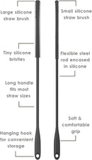 Silicone Straw Brush 4 Pack - (2 Small, 2 Wide) - 10 Inch Reusable Straw Cleaner, Pipe Cleaner, Glass and Detailing Tool (Charcoal) by TinyTreasures Baby Boutique