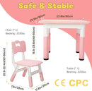 FUNLIO Kids Table and 4 Chairs Set, Height Adjustable Toddler Table and Chair Set for Ages 3-8, Easy to Wipe Arts & Crafts Table, for Classrooms/Daycares/Homes, CPC & CE Approved (5-Piece Set) - Pink by CozyNest Decor