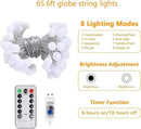 Globe String Lights 65.6 Ft. 120LEDs 8 Modes with Remote,USB Fairy Lights Plug in,Waterproof LED String Lights for Indoor Outdoor Bedroom Party Wedding Garden Christmas Tree Decor,Warm White by CozyNest Decor