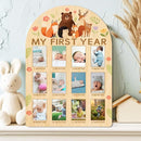 ORIGACH My First Year Baby Growth Photo Display Wood Board - 12 Months Newborn Milestones Photo Board - Neutral Baby Keepsake Frame 1st Birthday Party Nursery Decor New Mom Gift - Forest Animals by TinyTreasures Baby Boutique