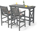 3 Pieces HDPE Outdoor Patio Bar Set, Rectangular Bar Height Table and Chairs Set, Patio Bar Stools Set, HDPE Outdoor Bar Table and Chairs Set for Balcony, Poolside, Porch, Smoke Gray by GreenHaven Gardens