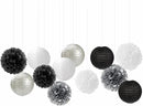 Black White Silver Party-Decorations Paper Flowers Lanterns - 15PCS Birthday Halloween Wedding Tissue Pom Poms Streamers, Halloween Prom Baby Shower Bachelorette Hanging Supplies Decor Hugfond by CozyNest Decor